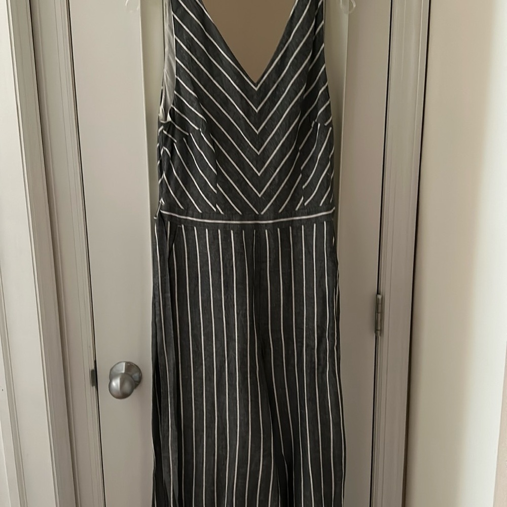 LOFT Black and White Striped Sleeveless Jumpsuit